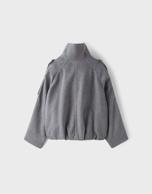 Stradivarius oversized frakke med høj hals i grå, 7 af 7