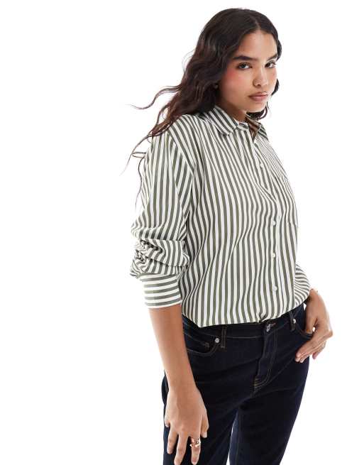 Stradivarius - Oversized gestreept overhemd in groen