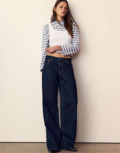 Stradivarius - Oversized gestreept T-shirt met lange mouwen in koningsblauw - view 1