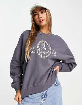 Stradivarius oversized graphic sweatshirt in charcoal gray | ASOS