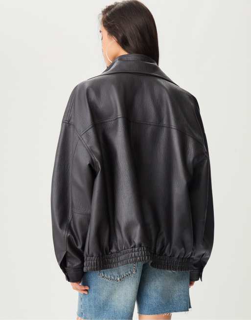 Stradivarius - Oversized jack van imitatieleer in zwart, 2 van 4