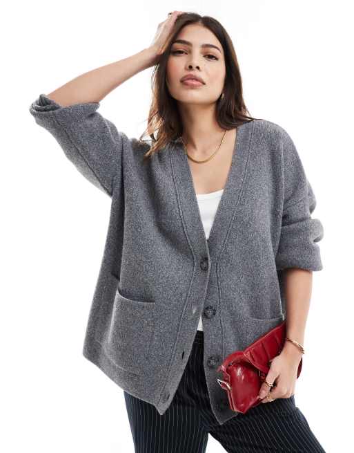 Oversized grey knit cardigan hotsell