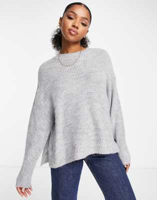 Stradivarius oversized knit jumper with splits in grey