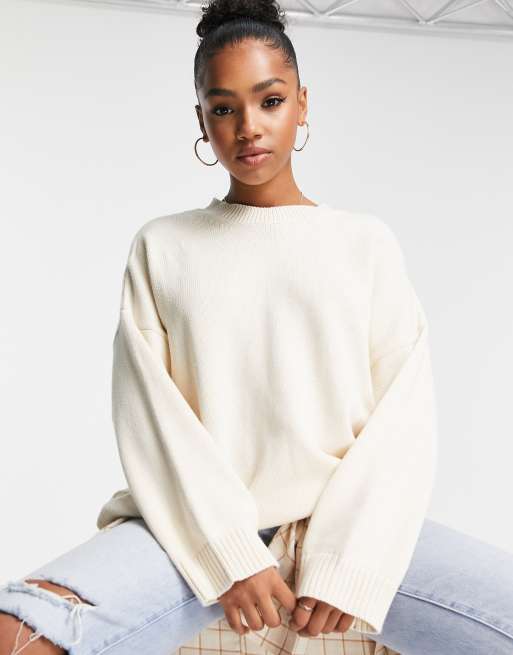 Stradivarius oversized knitted jumper in ecru