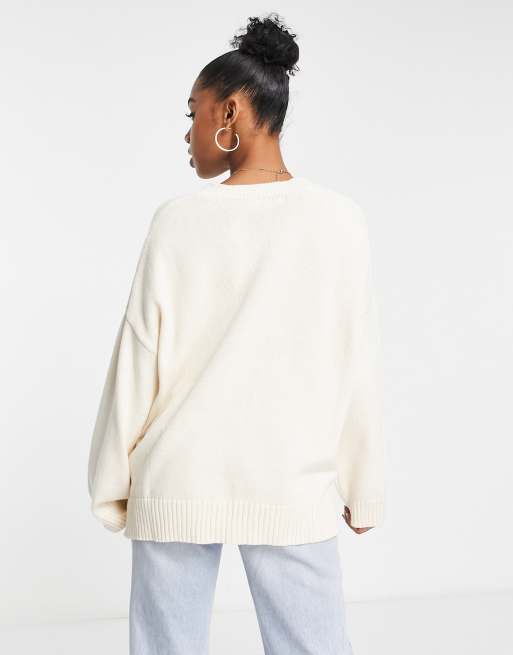 Stradivarius - Pull oversize en maille - Écru