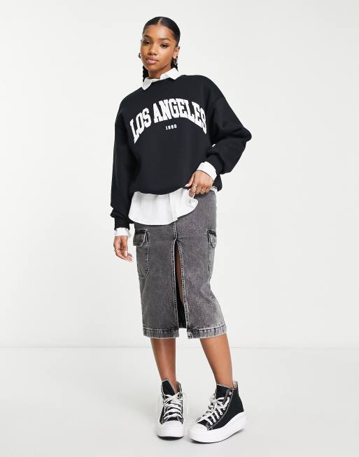 Stradivarius Boston slouchy sweatshirt in wine