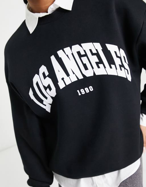 Stradivarius oversized LA sweatshirt in black