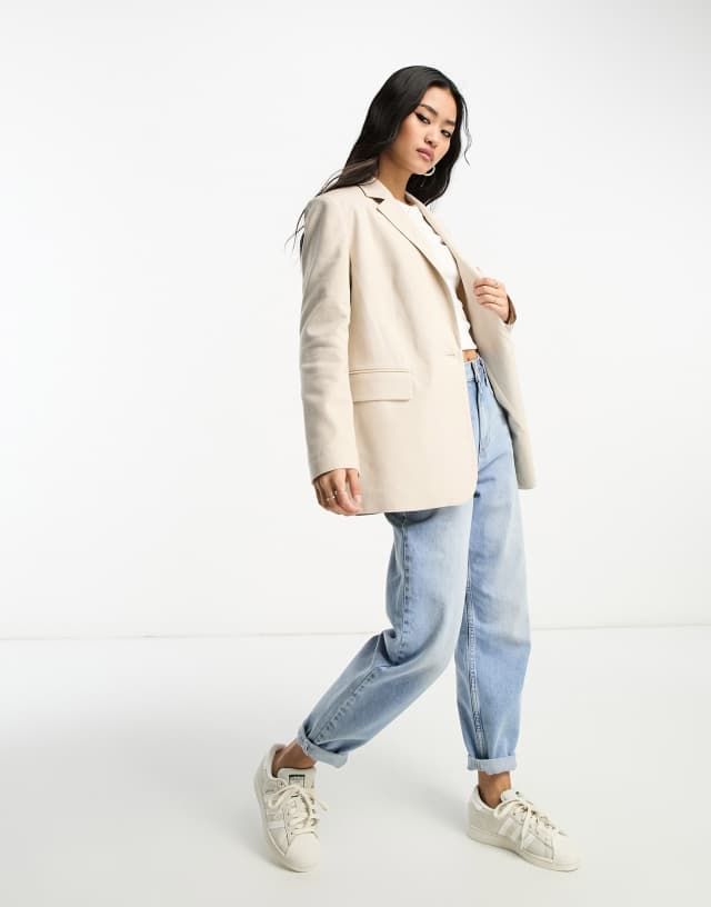 Stradivarius oversized linen blazer in natural