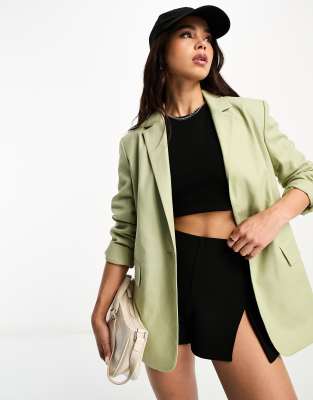 Stradivarius oversized linen blazer in sage-Green