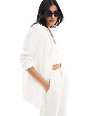 oversized linen blazer in white