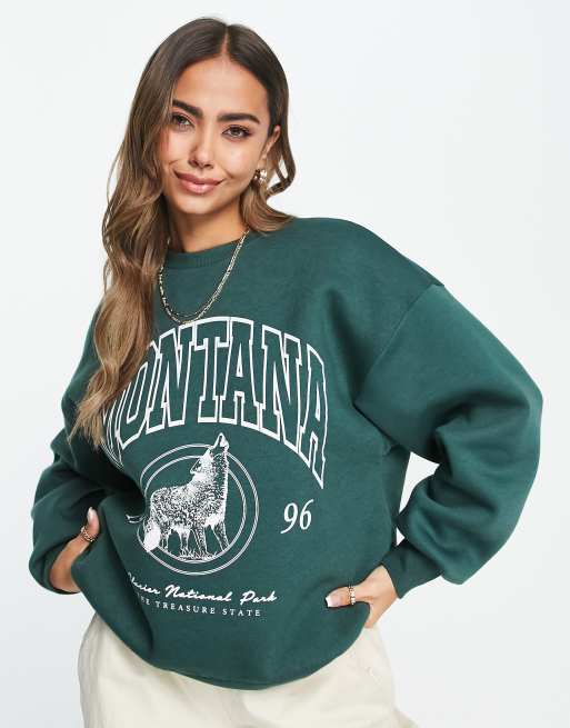 Stradivarius - Oversized 'Montana' sweatshirt in groen 