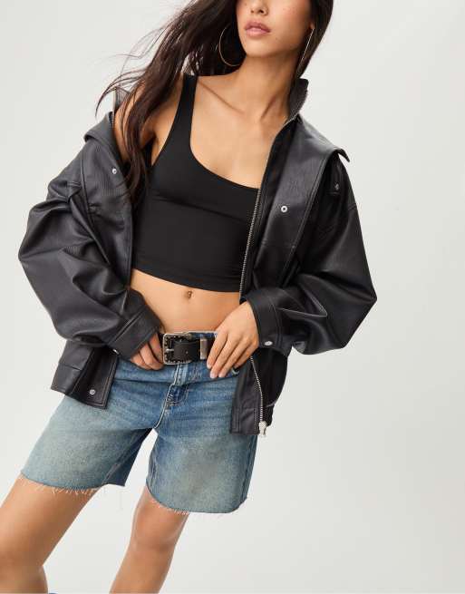 Stradivarius - Oversized og sort jakke i imiteret læder, 4 af 4