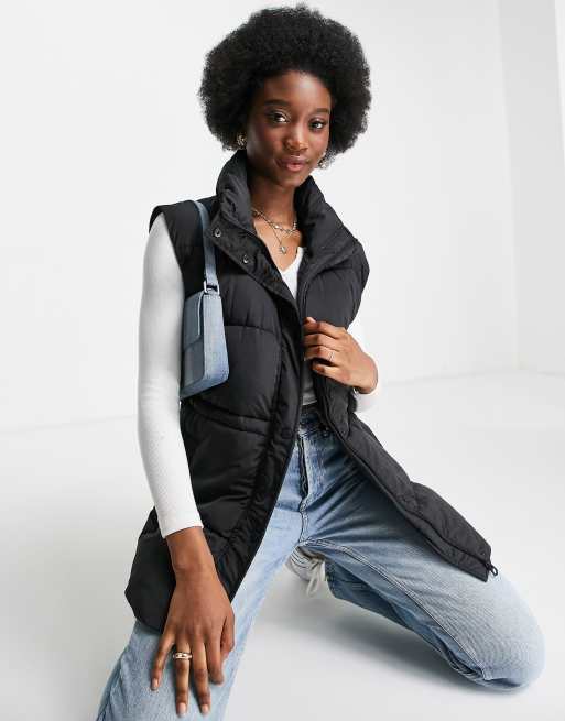 Stradivarius oversized padded vest in black  