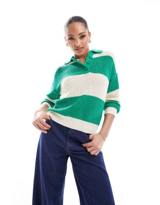 Stradivarius Stradivarius oversized polo jumper in green stripe