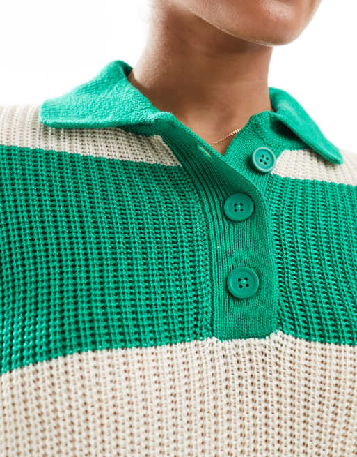 Stradivarius Green Striped Knit Sweater Stradivarius Oversized