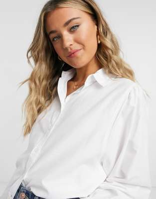 stradivarius poplin shirt dress in white