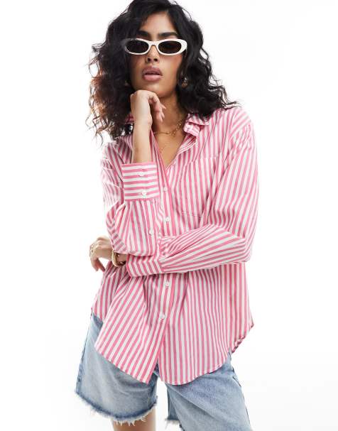 Hollister Y2K Medium Pink Striped Button Down Womens Pastel