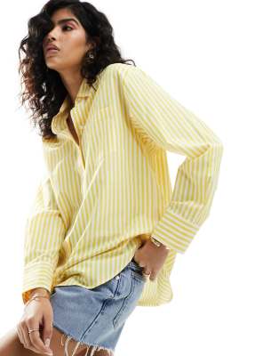 Stradivarius Stradivarius oversized poplin shirt in yellow stripe