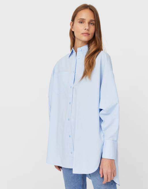 Stradivarius - Oversized poplin-skjorte i blå