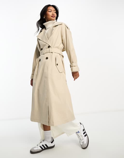 Stradivarius oversized premium trench coat in stone | ASOS