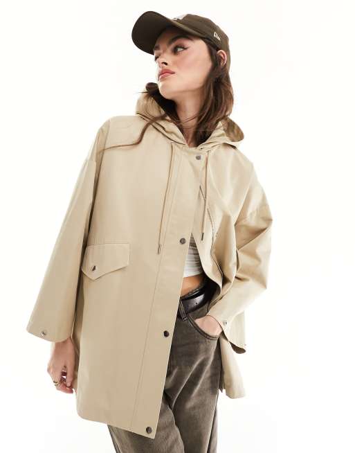 Stradivarius oversized rain mac with contrast rim in stone ASOS