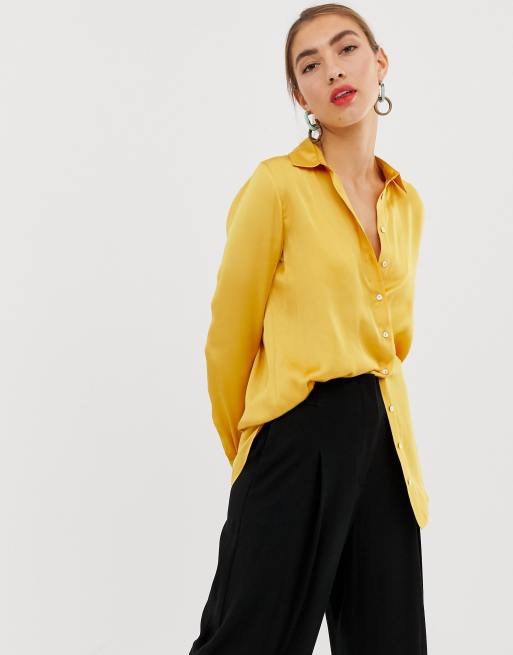 Yellow cheap satin shirt