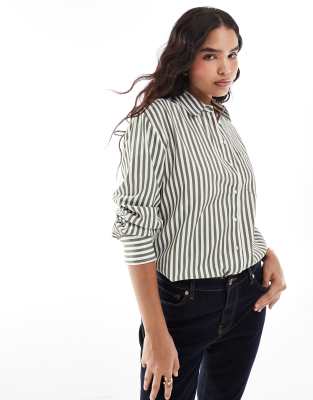 oversized shirt in green stripe-Blue