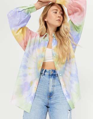 STRADIVARIUS OVERSIZED SHIRT IN TIE DYE-MULTI 2060/456/312