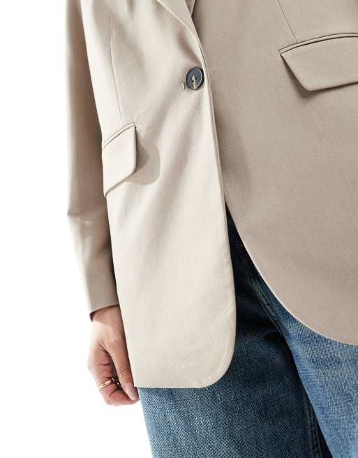 Stradivarius - Oversized single breasted blazer in taupe, 2 van 4
