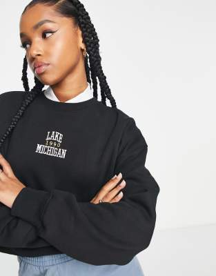Stradivarius Oversized Slouchy Cropped Sweatshirt In Black | ModeSens