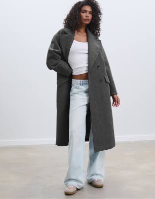 Stradivarius Oversized Soft Touch Coat In Grey