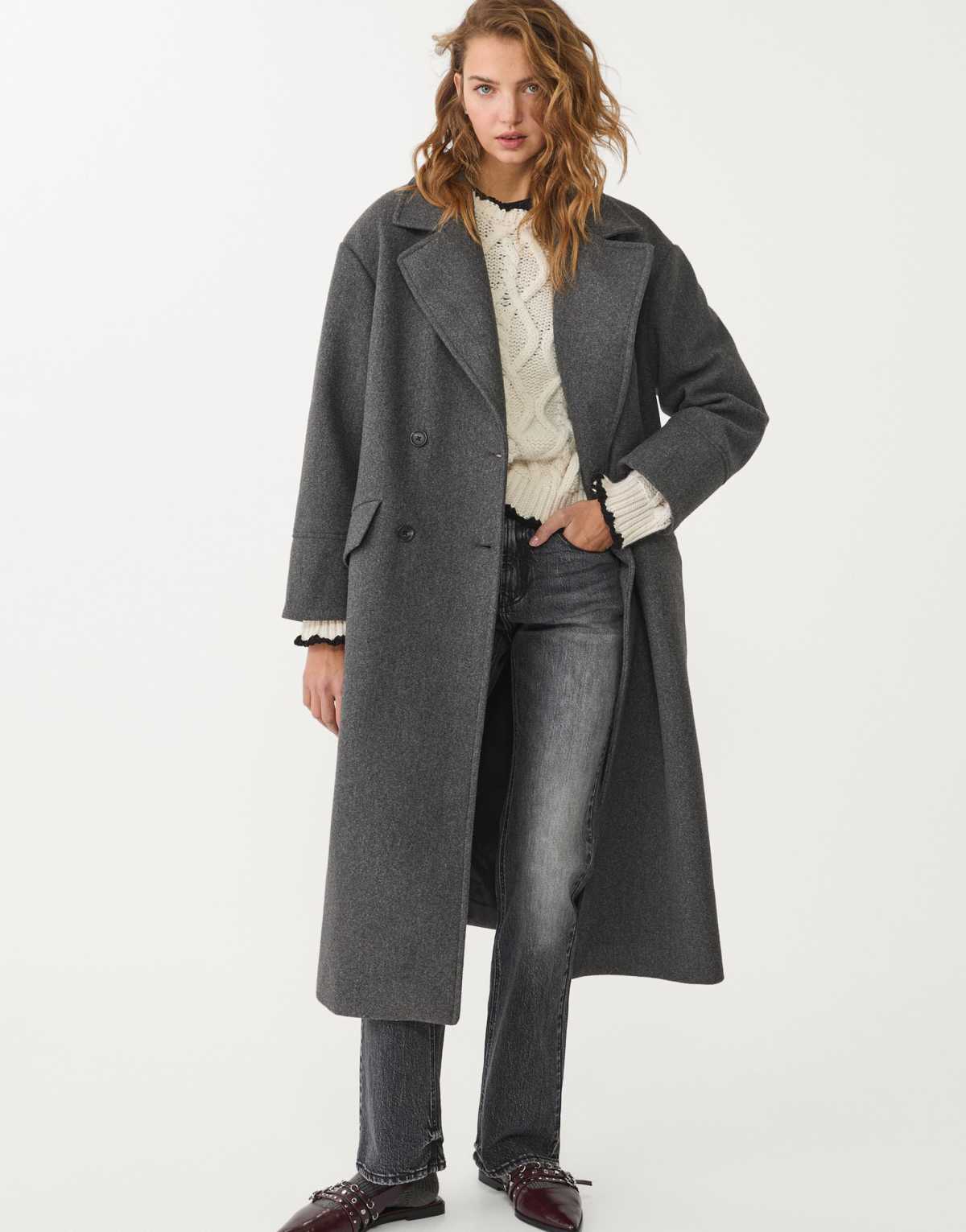 Stradivarius oversized soft touch coat in dark grey