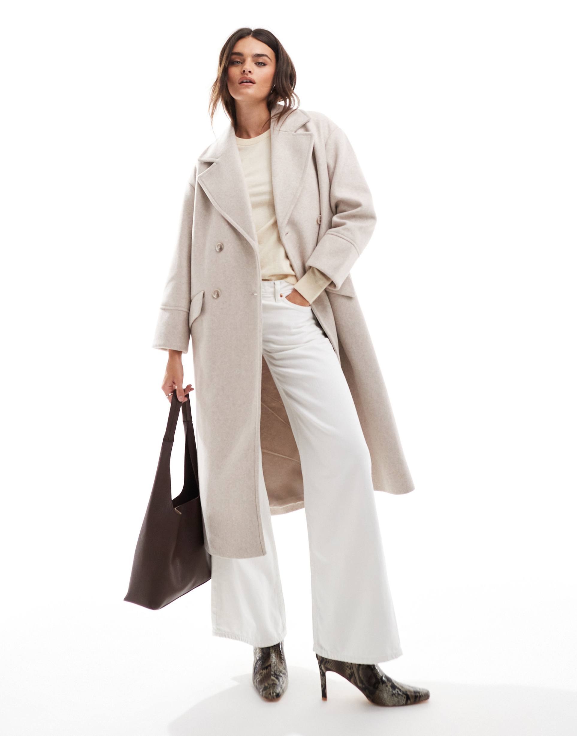 stradivarius oversized soft touch coat in ecru
