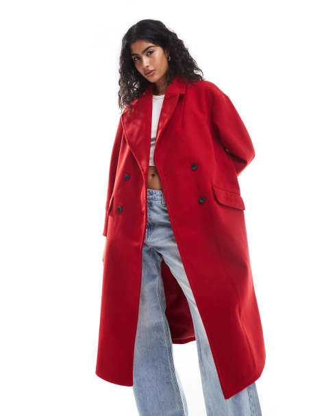 Stradivarius oversized soft touch coat in red - view 1