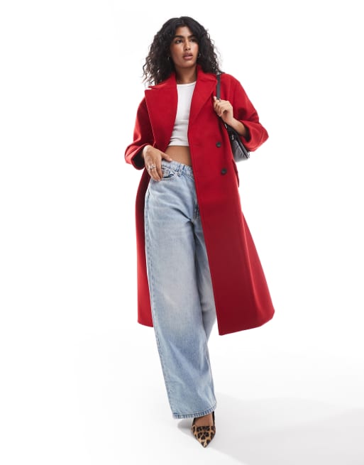 Stradivarius oversized soft touch coat in red, 4 of 4