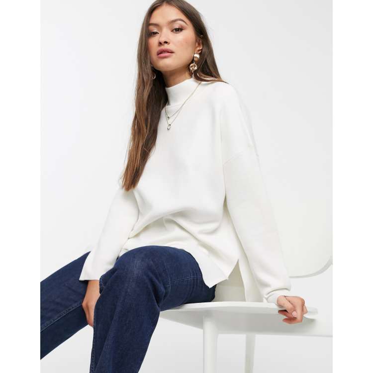 Stradivarius oversized split side sweater in white | ASOS