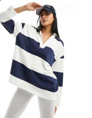 Stripe Oversize Polo Knit Top main image 0