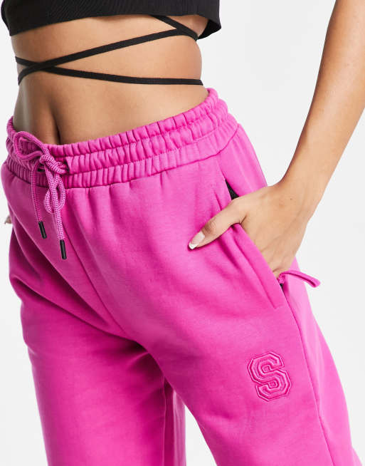 Stradivarius oversized sweatpants with S embroidery in hot pink - part of a  set