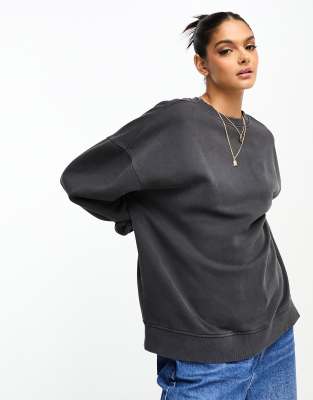 Stradivarius Oversized Sweatshirt In Washed Charcoal-gray | ModeSens