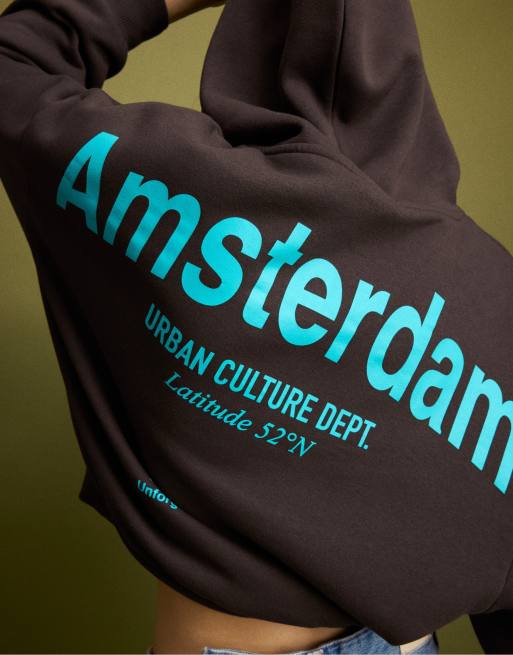 Stradivarius oversized sweatshirt med grafik i brun, 5 af 7