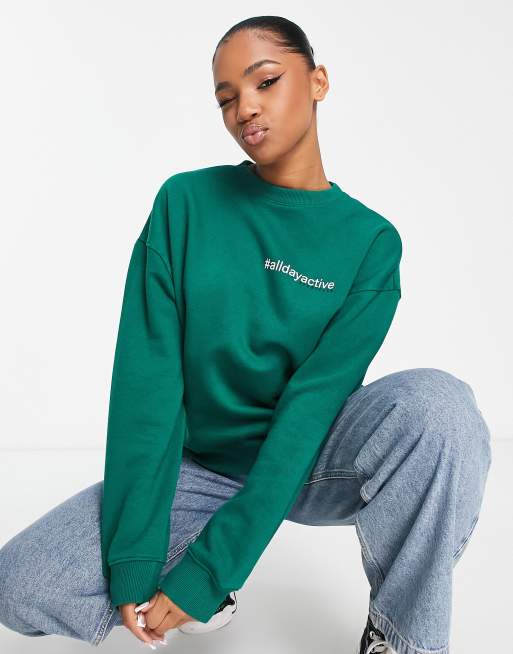 Stradivarius - Oversized sweatshirt met grafische print in groen 