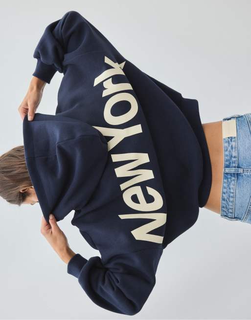 Stradivarius oversized sweatshirt met graphic print in marineblauw, 5 van 7