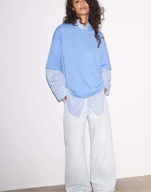Stradivarius - Oversized T-shirt met korte mouwen in hemelsblauw, 4 van 4