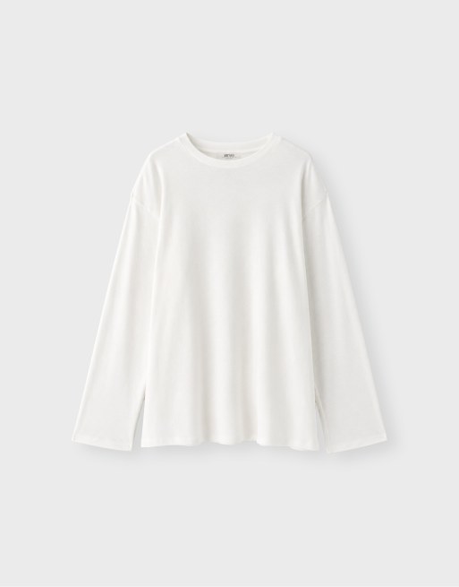Stradivarius oversized T-shirt met lange mouwen in ecru, 6 van 7