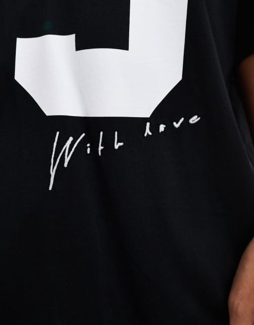 Stradivarius - Oversized T-shirt met V-hals en grafische print in zwart, 3 van 4