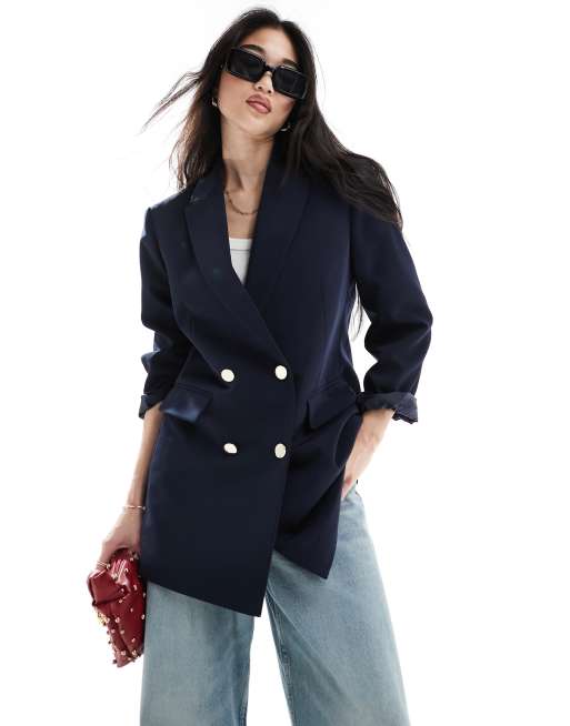 Stradivarius oversized tailored blazer in navy