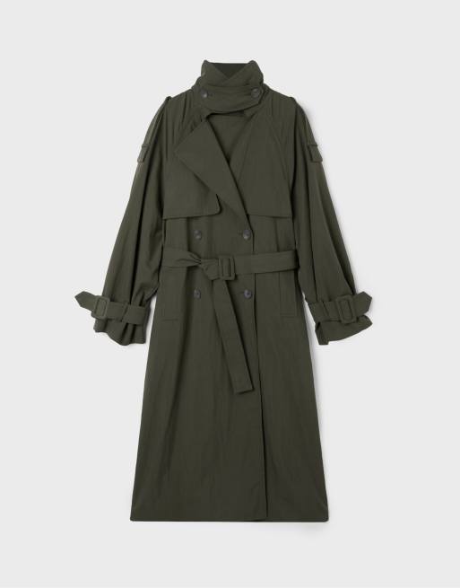 Stradivarius oversized trenchcoat i khaki, 6 af 7