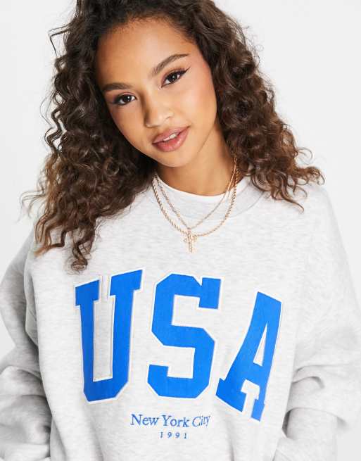 Stradivarius new york graphic sweatshirt in grey