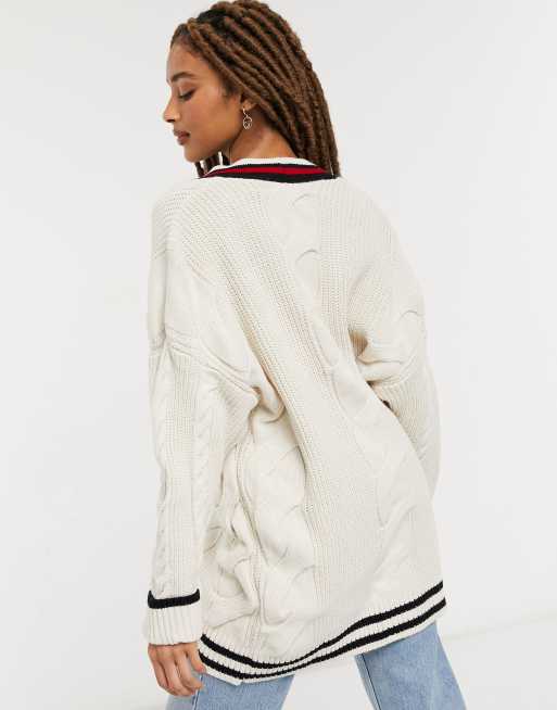 トップス 00s midas back cross velor cardigan y2k Oversized Striped Knitted Zip-Up Hoodie - Boho Retro | Minga