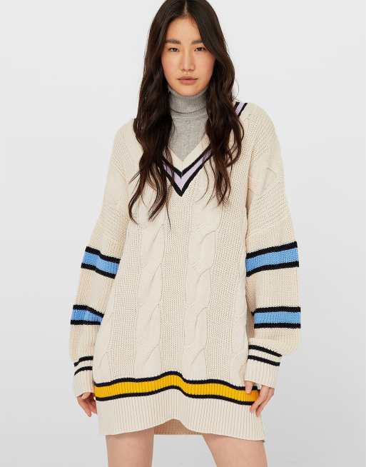 V0238 böhme Oversized Striped Jersey Pullover in Cream - Size Large